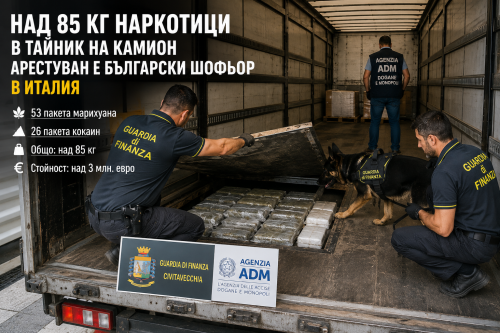 Български шофьор на ТИР е арестуван в Италия с над 85 кг наркотици