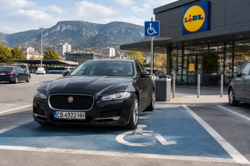 Жена паркира „Ягуар“ на инвалидно място пред Lidl във Враца