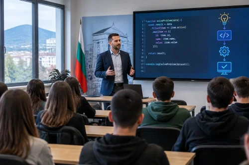 Тихомир Кръстев предизвика ученици в Мездра да решават проблеми с код