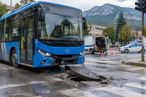 Електробус във Враца аварира след удар в шахта