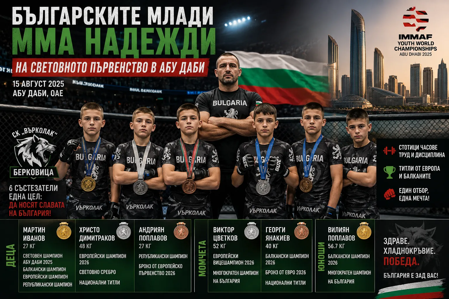 Шест таланта от Берковица тръгнаха за Абу Даби: България атакува световните медали в ММА