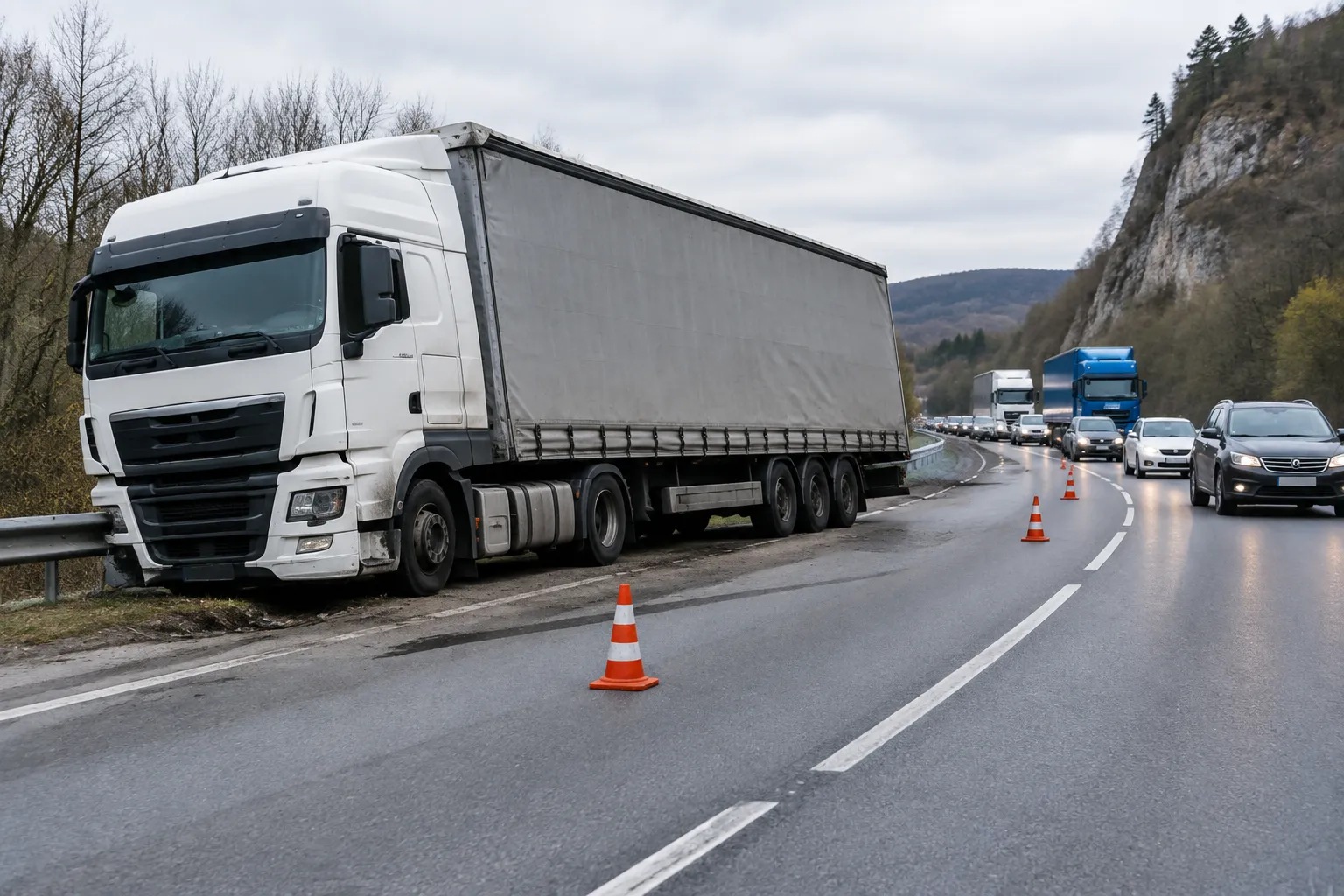 Аварирал ТИР затруднява трафика по Е79 край Горна Вереница