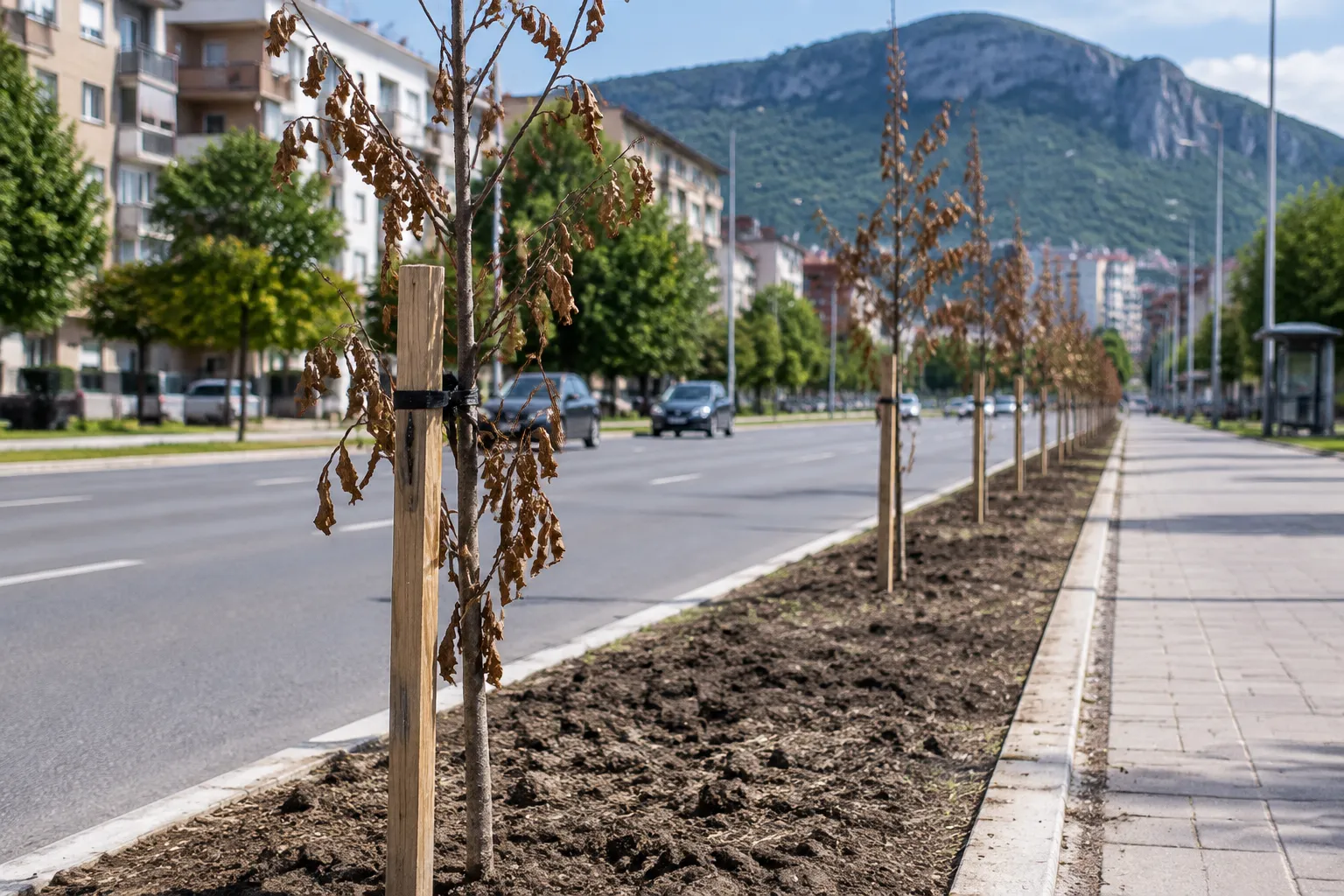 Фиданки във Враца изсъхват по бул. „България“ след засаждане