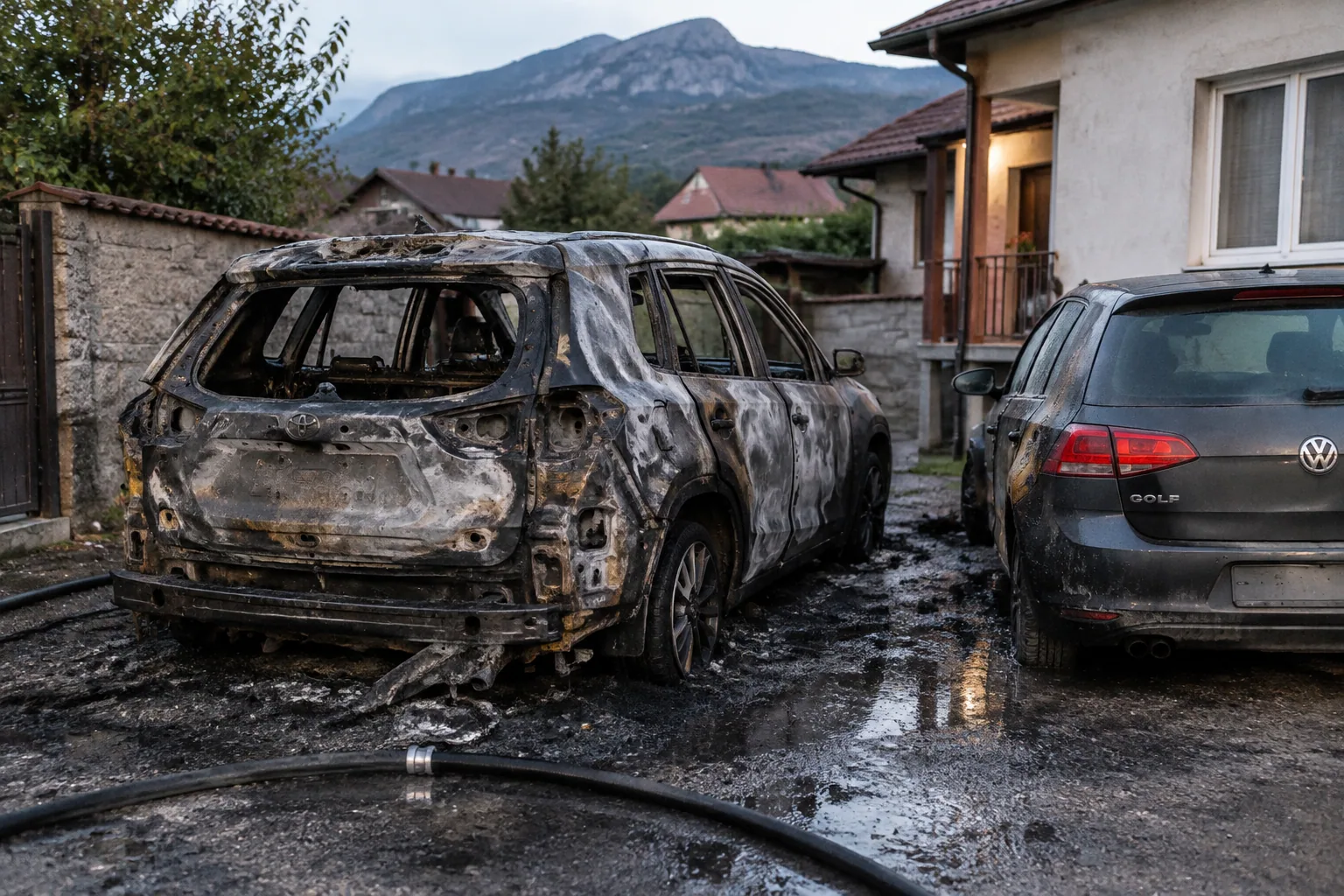 Запалиха джип Toyota RAV4 в двор в Мездра