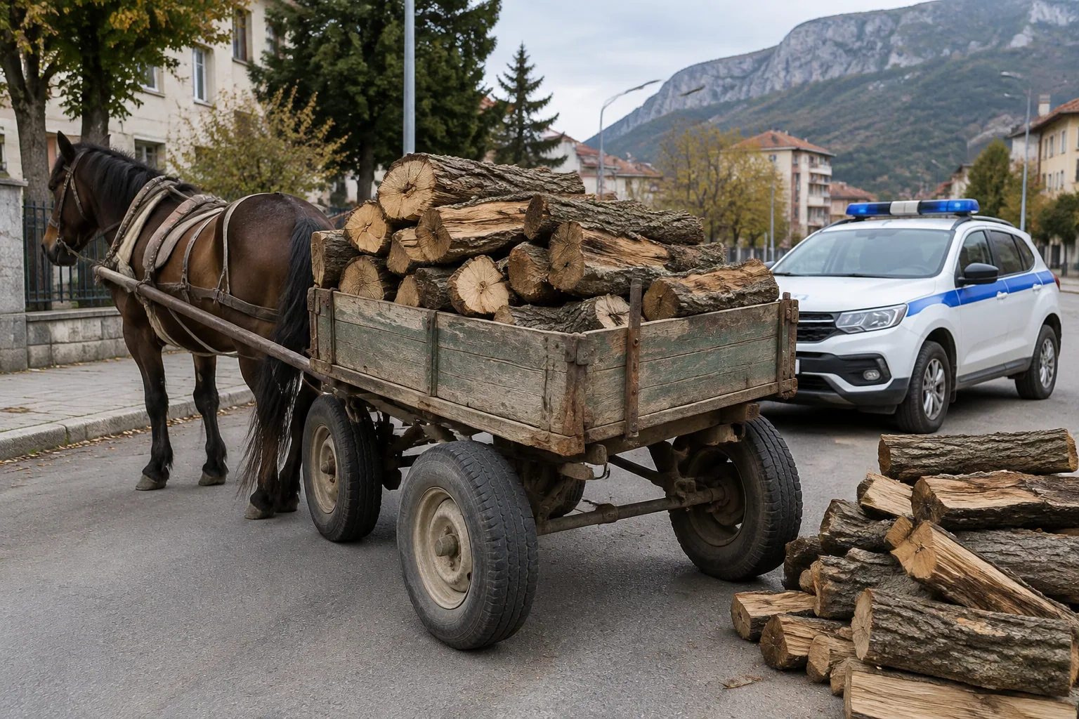 Полицията в Монтана спря каруца с незаконни дъбови дърва