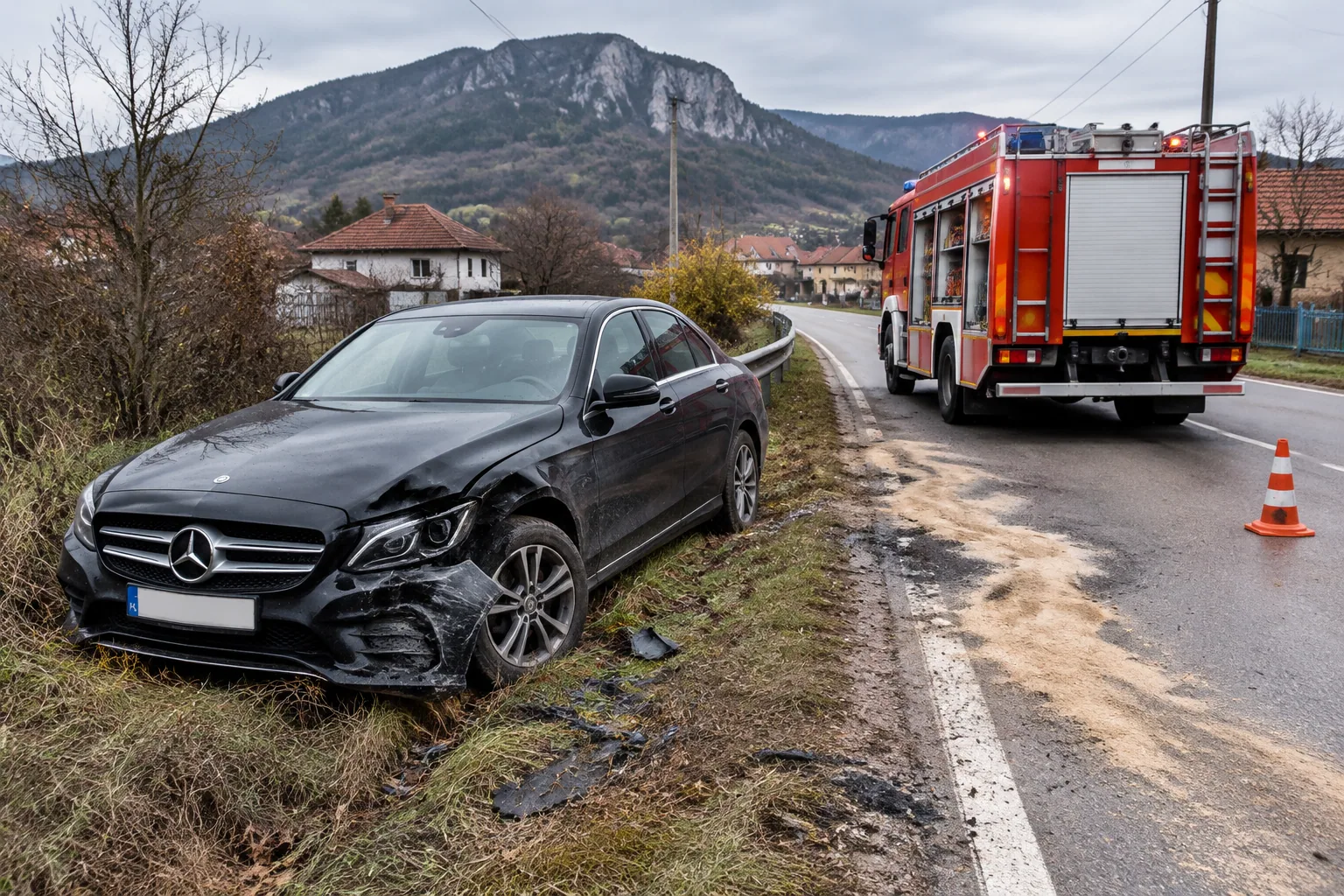 „Мерцедес“ катастрофира в Медковец и мобилизира пожарникари